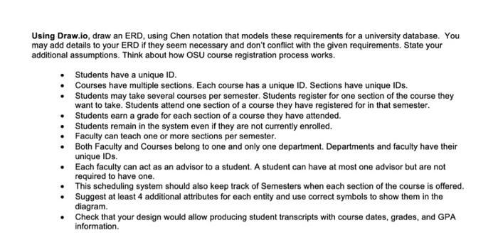 USE DRAW.IO TO DRAW THE ERD. PLEASE FOLLOW ALL