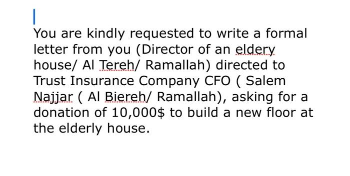 You are kindly requested to write a formal letter