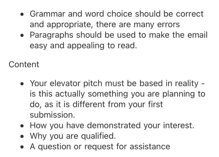 Homework 4 Prepare and email me an elevator