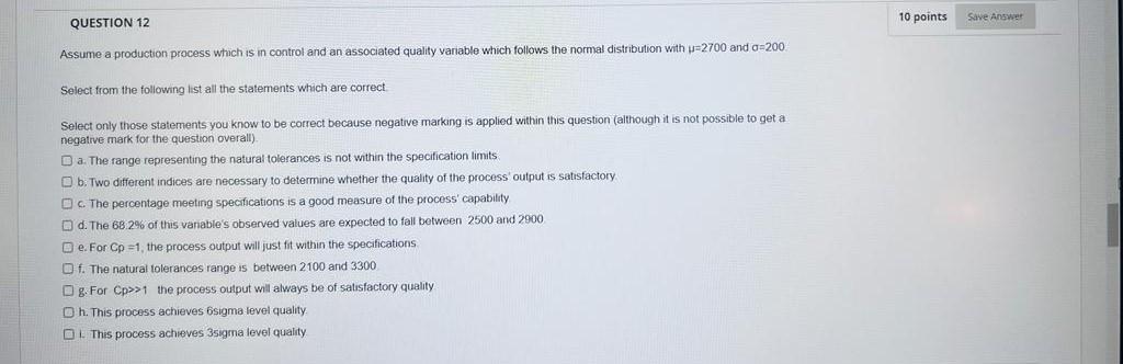10 points QUESTION 12 Save Answer Assume a