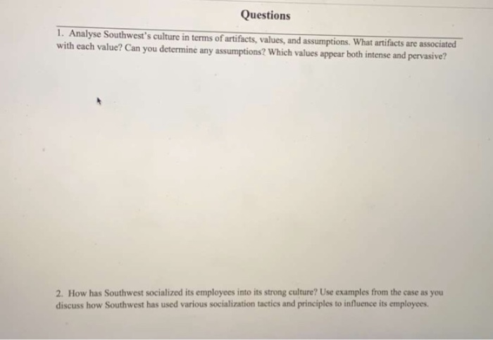 Questions 1. Analyse Southwest's culture in terms