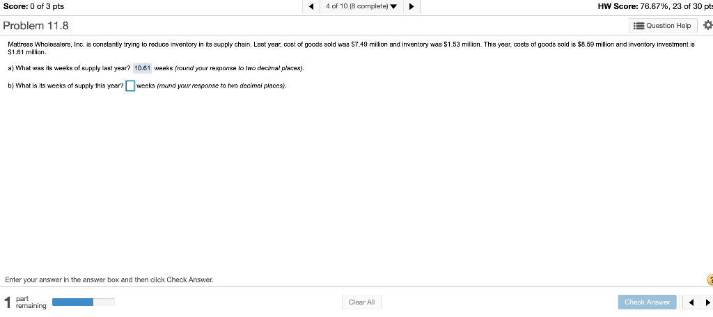 Score: 0 of 3 pts 4 of 10 (8 complete) HW Score: