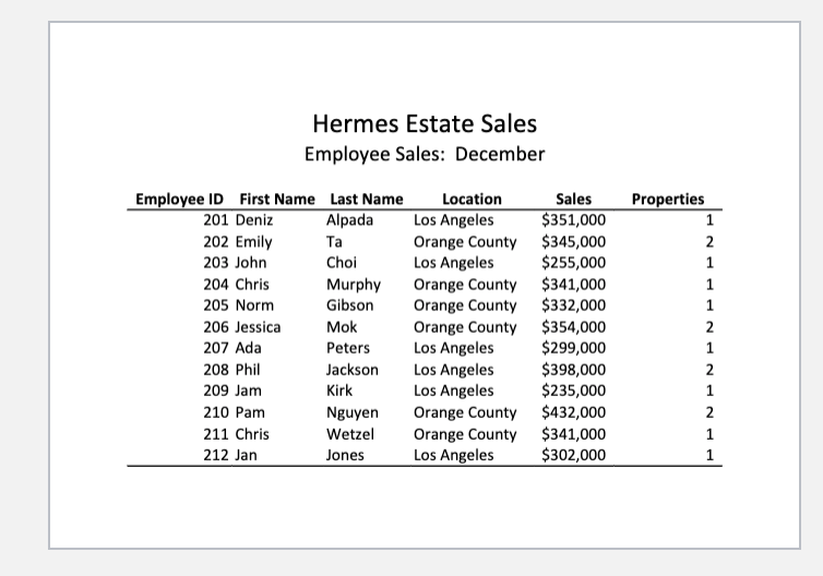 Employee Sales Summary sheet (Note: Do not make