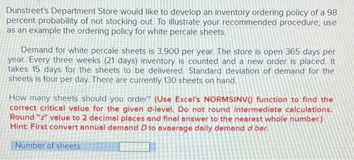 Dunstreet's Department Store would like to