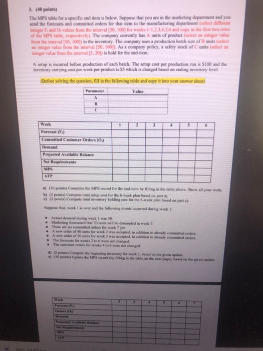 3. (40 points) The MPS table for a specific end