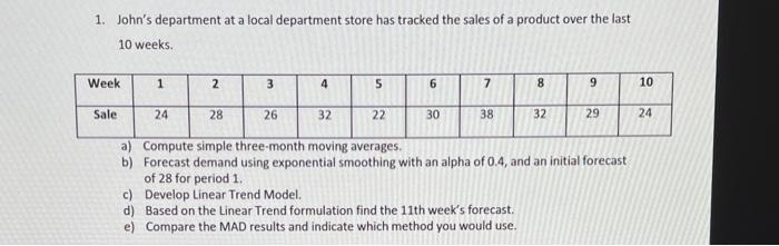 1. John's department at a local department store