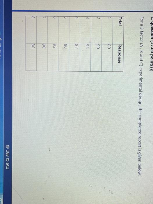 2. question (17.00 point(s)) For a 3 factor (A, B