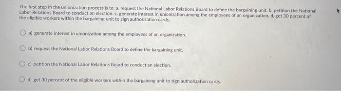 The first step in the unionization process is to: