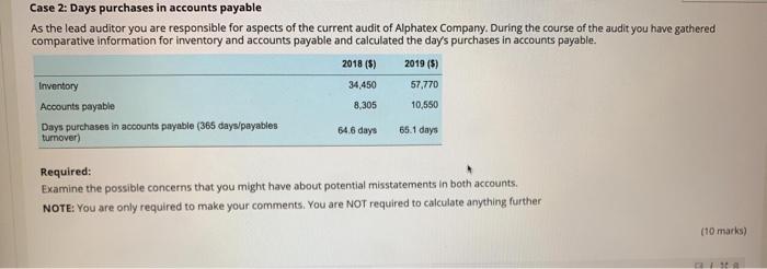 Case 2: Days purchases in accounts payable As the