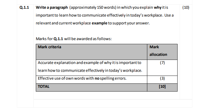 Q.1.1 (10) Write a paragraph (approximately 150