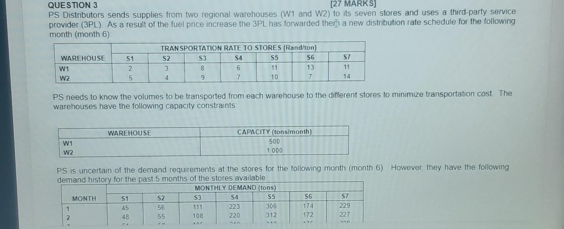 QUESTION 3 [27 MARKS] PS Distributors sends