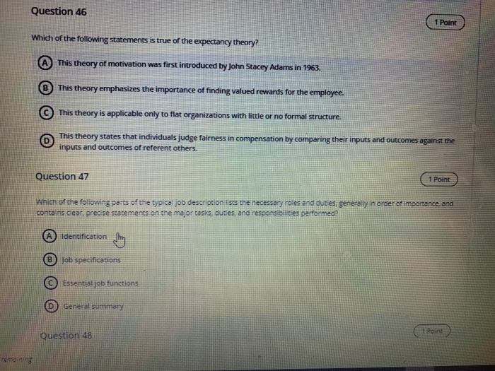 Question 46 1 Point Which of the following