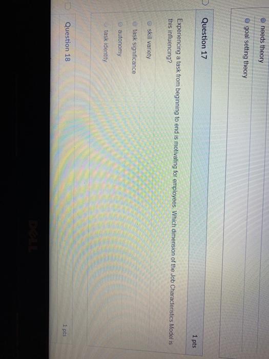 needs theory goal setting theory Question 17 1