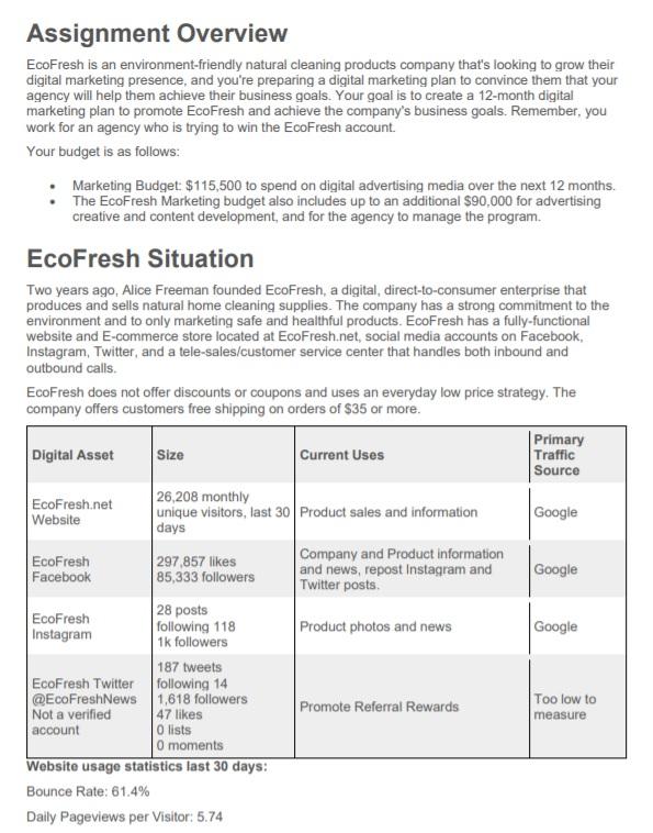 Assignment Overview EcoFresh is an