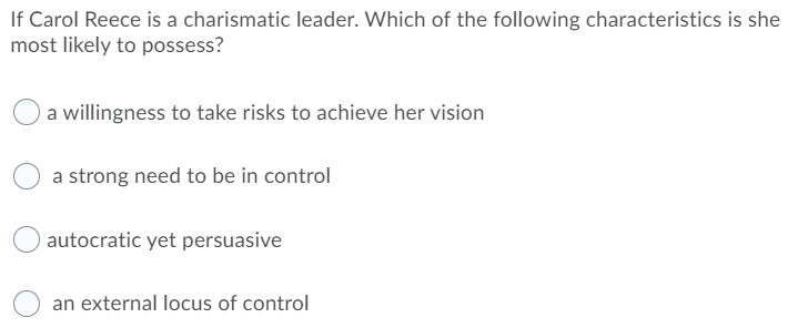 If Carol Reece is a charismatic leader. Which of