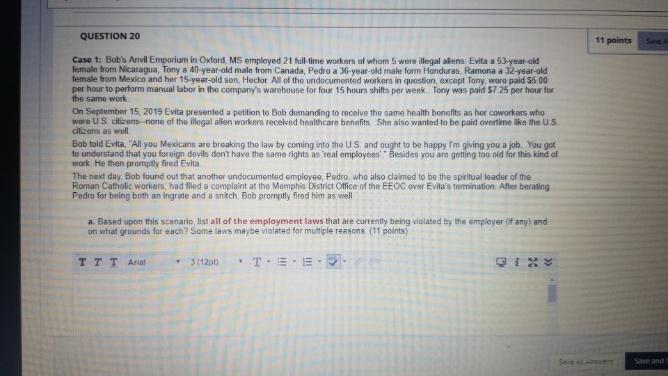 QUESTION 20 11 points Save A Case 1: Bob's Anvil