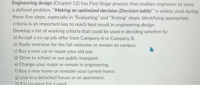 Engineering design (Chapter 12) has Five-Stage