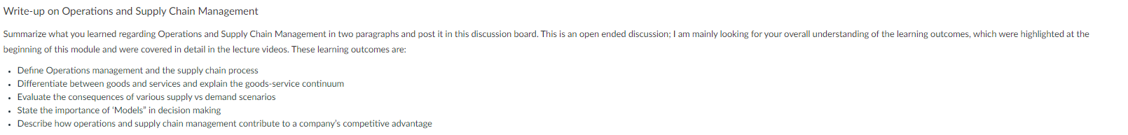 Write-up on Operations and Supply Chain