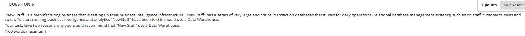 QUESTION 6 1 points Save Answer "New Stuff" is a