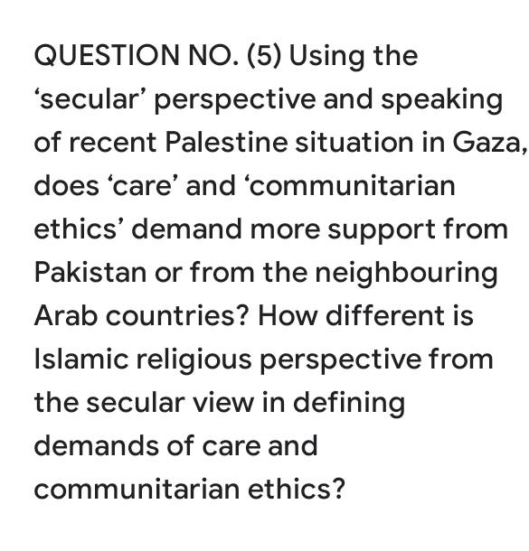 QUESTION NO. (5) Using the 'secular' perspective