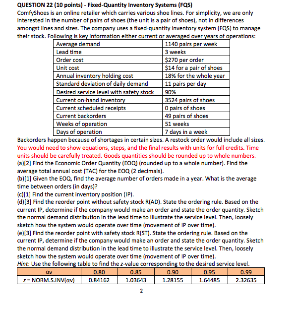 QUESTION 22 (10 points) - Fixed-Quantity