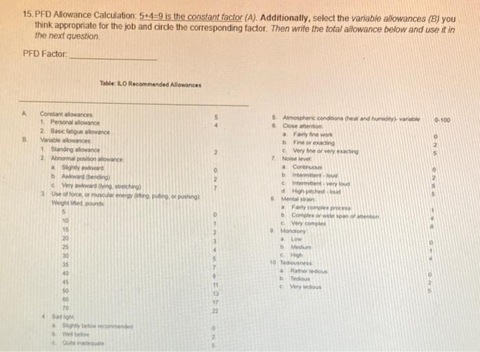 15. PFD Allowance Calculation: 5+4-9 is the