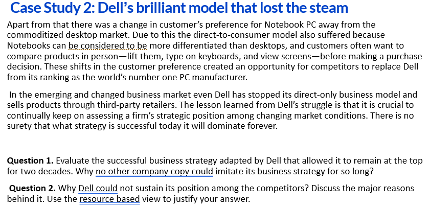 Case Study 2: Dell's brilliant model that lost