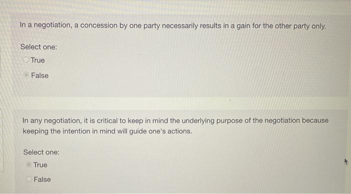 In a negotiation, a concession by one party