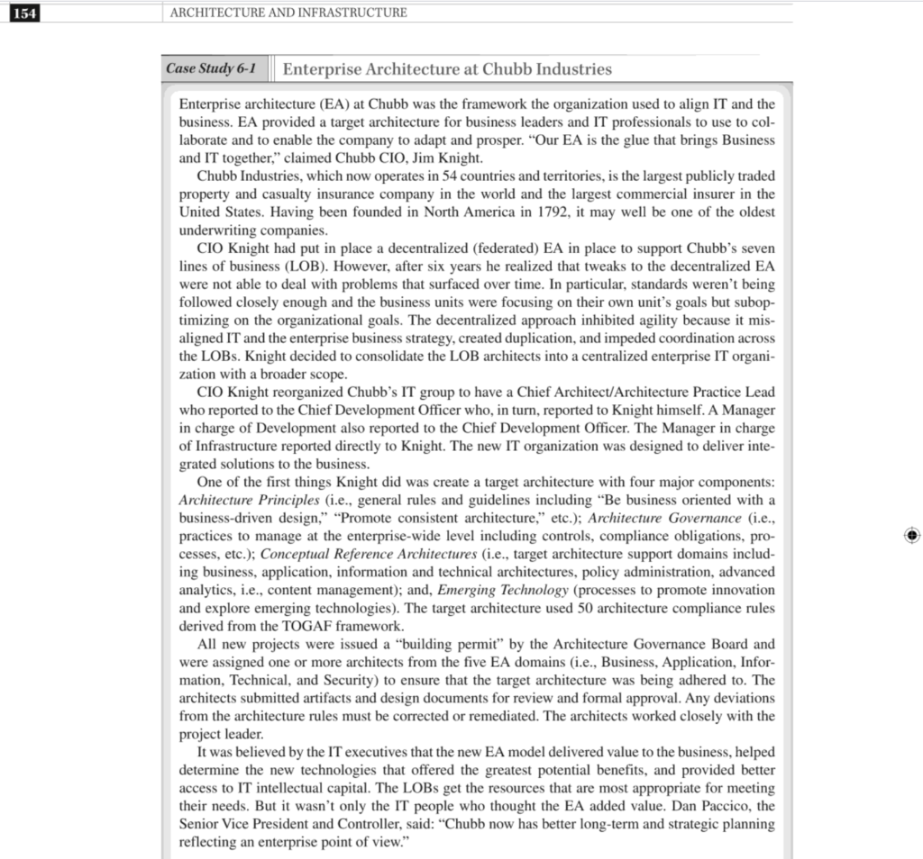 Case Study 6-1: Enterprise Architecture at Chubb