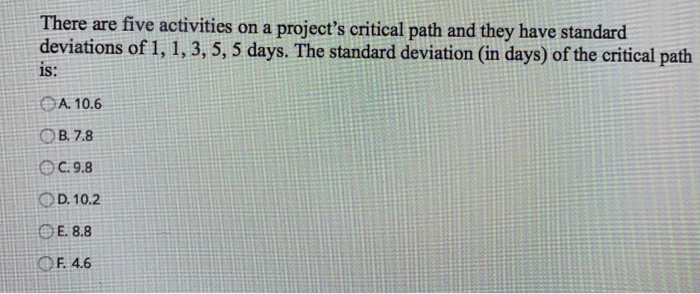 There are five activities on a project's critical