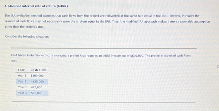 need help asap 4. Modified internal rate of