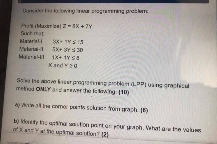 Consider the following linear programming