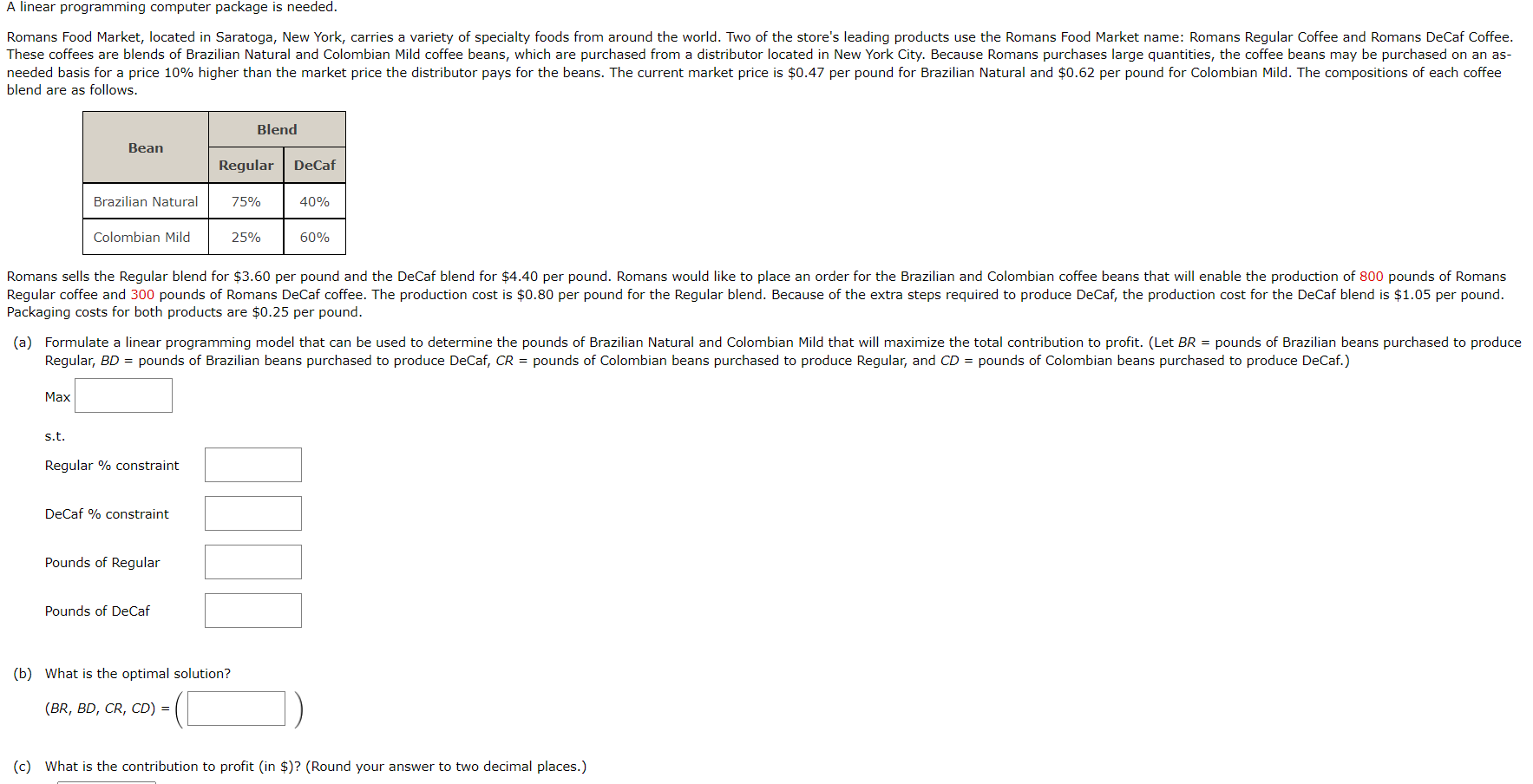 blend are as follows. Packaging costs for both