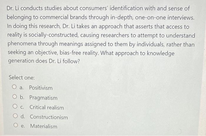 Dr. Li conducts studies about consumers'