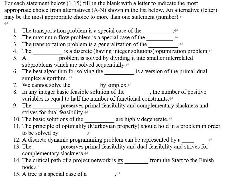 2 For each statement below (1-15) fill-in the