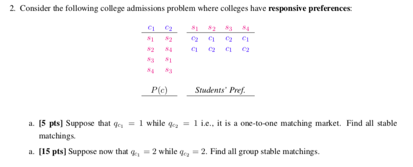 2. Consider the following college admissions