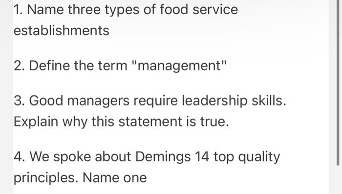 1. Name three types of food service