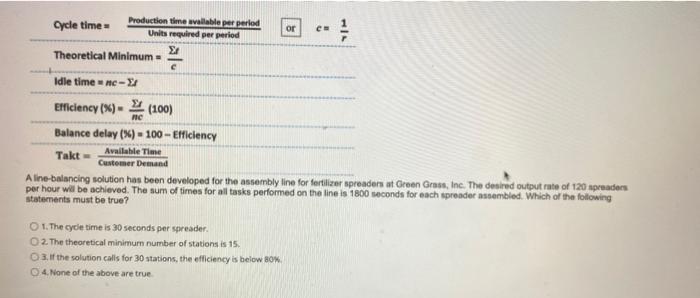 or 1 Production time available per period Cycle