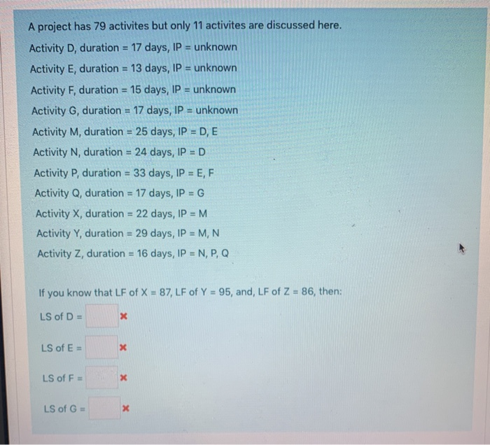 A project has 79 activites but only 11 activites