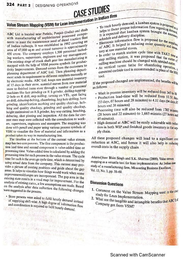 Q1. Comment on the value stream mapping used in