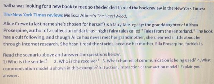 Salha was looking for a new book to read so she