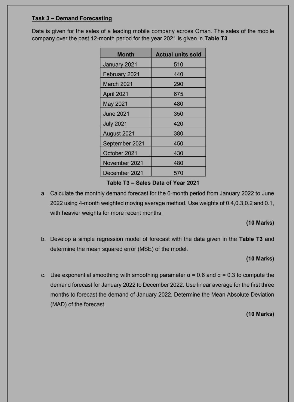 Task 3 - Demand Forecasting Data is given for the