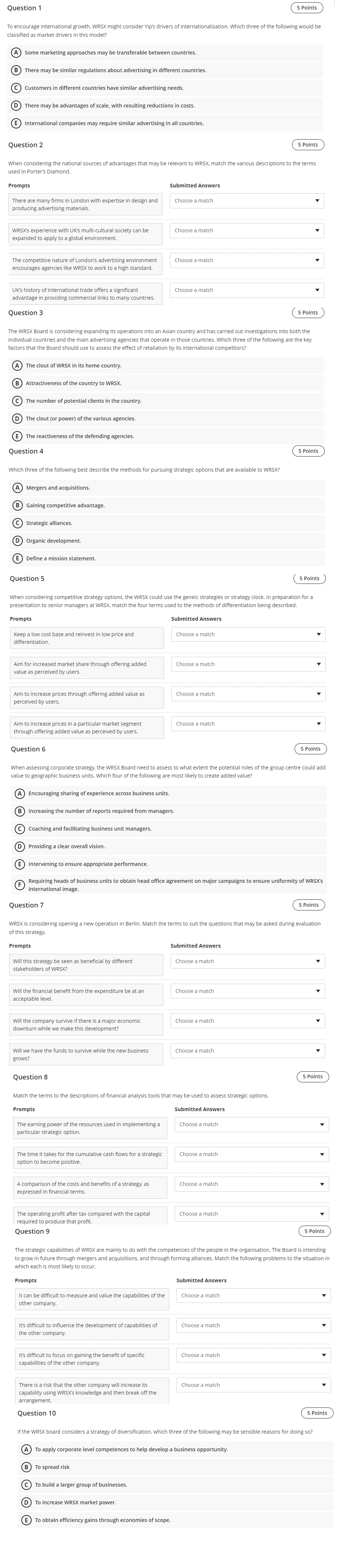 Question 1 5 Points To encourage international