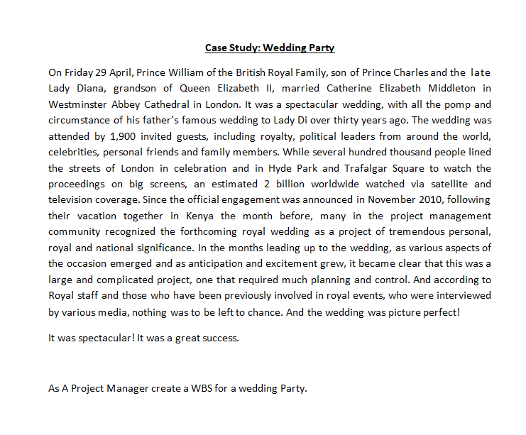 Case Study: Wedding Party On Friday 29 April,