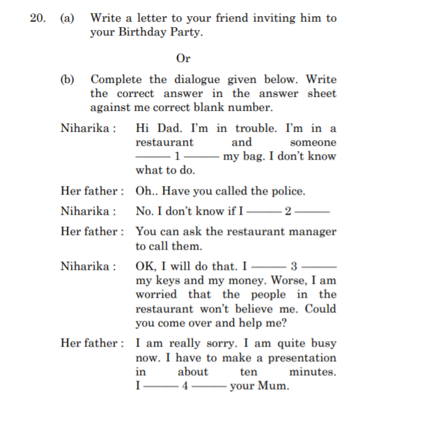 20. (a) Write a letter to your friend inviting