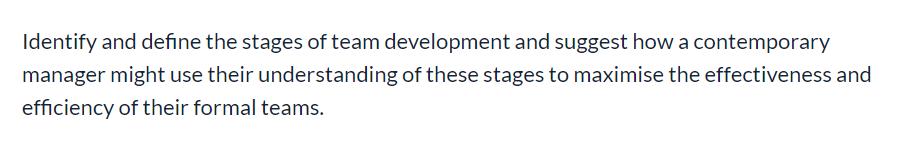 Identify and define the stages of team