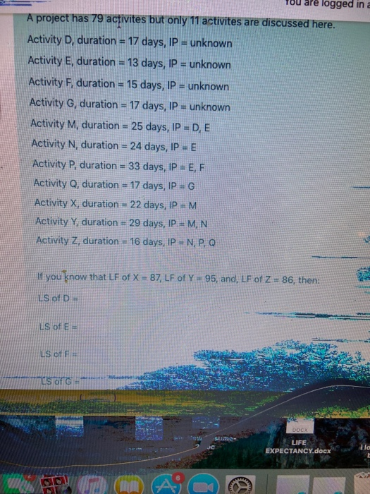 are logged in a A project has 79 activites but