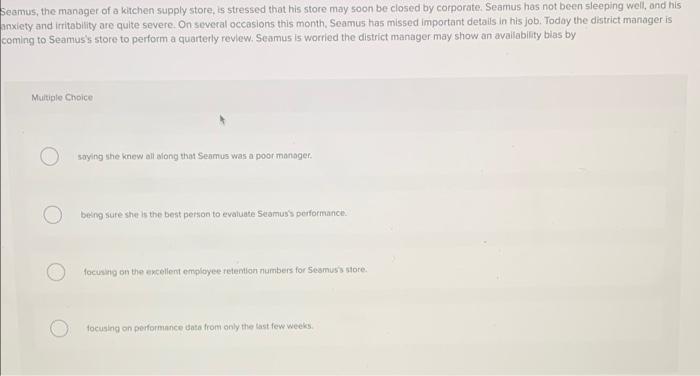 Seamus, the manager of a kitchen supply store, is