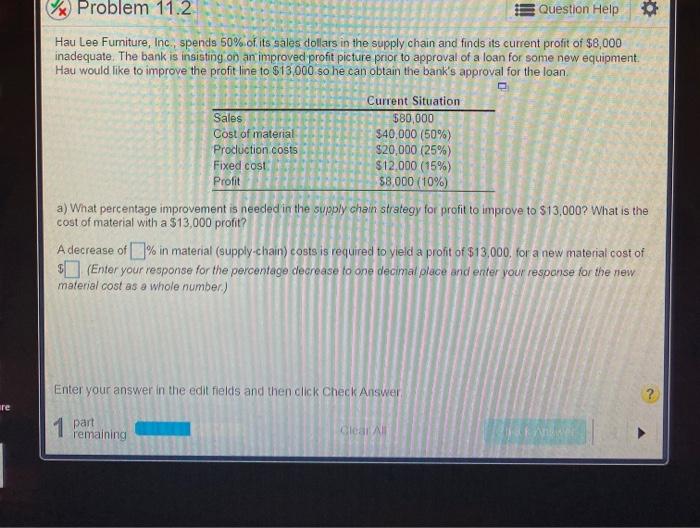 D Problem 11.2 Question Help Hau Lee Furniture,
