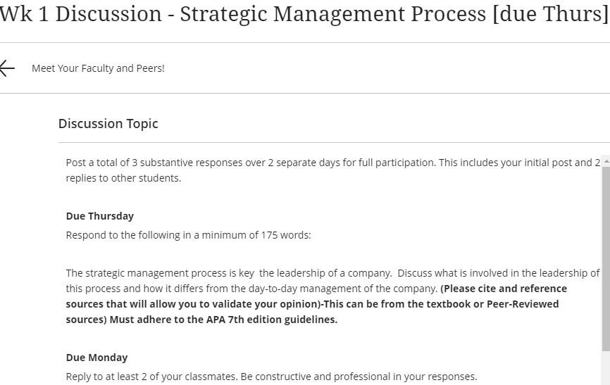 Wk 1 Discussion - Strategic Management Process